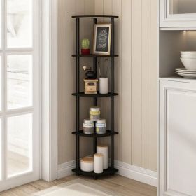 5-Shelf Modern Corner Bookcase in Espresso Black Wood Finish