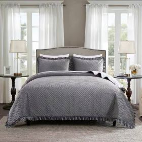 King Gray Charcoal Velvet Microfiber Polyester Reversible 3-Piece Quilt Set