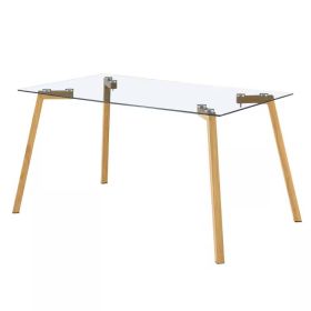 Modern 47-inch x 29-inch Glass Top Dining Table with Wood-Look Metal Legs