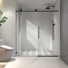 6076 Chrome frameless one fixed and one shifted Shower Door, 2 3/4inches 70MM 304 stainless steel large pulleys with adjustable soft closing function