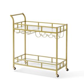 VEVOR 2 Tiers Gold Metal Bar Serving Cart with Wine Rack Glass Holder 120 LBS