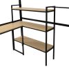 Full Size Metal Loft bed with Staircase, Built-in Desk and Shelves