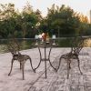 European Style Cast Aluminum Outdoor 3 Piece Tulip Bistro Set of Table and Chairs Bronze