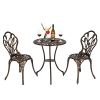 European Style Cast Aluminum Outdoor 3 Piece Tulip Bistro Set of Table and Chairs Bronze