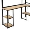 Full Size Metal Loft bed with Staircase, Built-in Desk and Shelves