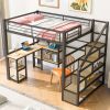 Full Size Metal Loft bed with Staircase, Built-in Desk and Shelves