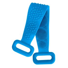 Silicone Back Scrubber Belt For Shower Exfoliating Foaming Body Wash Strap Brush Bristles Massage Dots (Color: Blue)