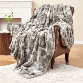 Krifey Faux Fur Throw Blanket, Super Soft Cozy Blanket, Luxury Fluffy Blanket Warm Plush Bed Throw Marbled Gray (Color: Marbled Gray)