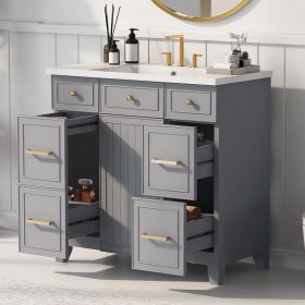 36" Bathroom Vanity Cabinet with Sink Top Combo Set, Single Sink, Shaker Cabinet with Soft Closing Door and Drawer (Color: Gray)