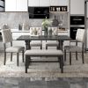 6-Piece Dining Table and Chair Set with Special-shaped Legs and Foam-covered Seat Backs&Cushions for Dining Room