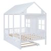 Full Size Wood House Bed With Twin Size Trundle, Wooden Daybed